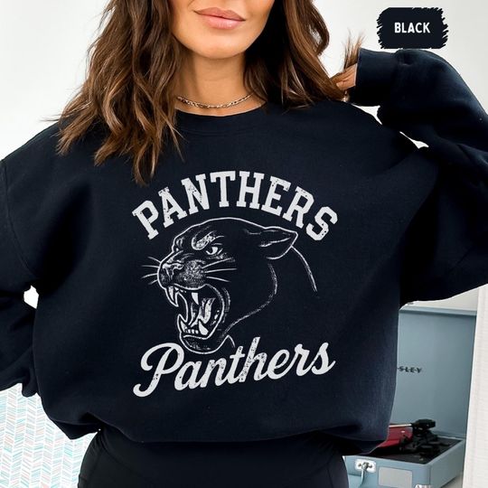 Discover Vintage Panthers Mascot Sweatshirt, Retro Panther Graphic Crewneck Jumper, School football Gift, College Spirit, Classic Panther Pullover
