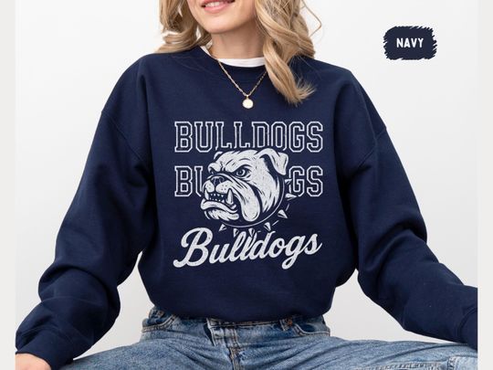 Discover Vintage Bulldogs Mascot Sweatshirt, Retro Bulldog Graphic Crewneck Jumper, School football Gift, College Spirit, Classic Bulldog Pullover