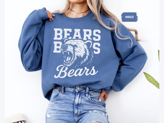 Discover Vintage Bear Mascot Sweatshirt, Retro Bears Graphic Crewneck Jumper, School football Gift, College Spirit Wear, Classic Pullover Sweater