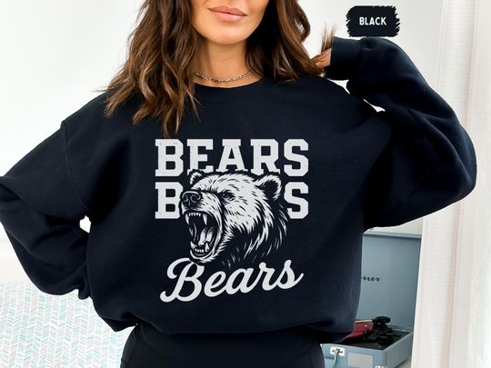 Discover Vintage Bear Mascot Sweatshirt, Retro Bears Graphic Crewneck Jumper, School football Gift, College Spirit Wear, Classic Pullover Sweater