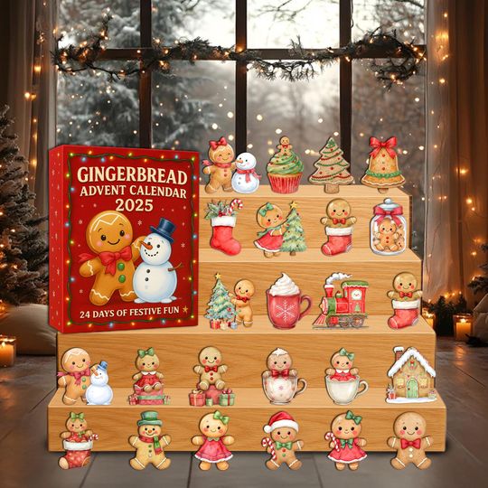 Discover Little Gingerbread Man Christmas Advent Calendar 2025,Christmas Gingerbread Acrylic Ornament Set, Holiday Countdown, Kawaii Gift for Lovers