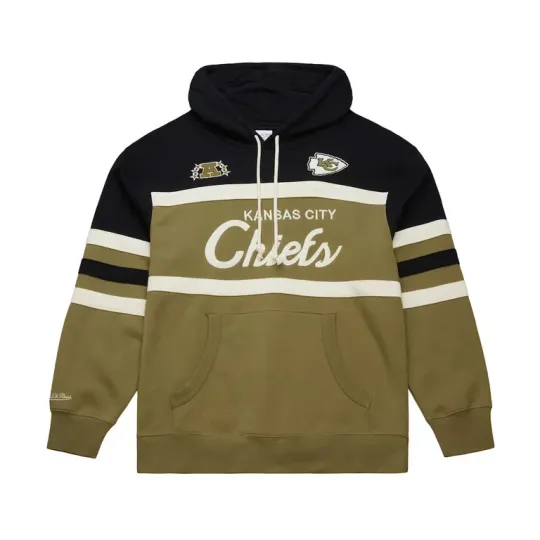 Kansas Mitchell & Ness  Vintage Logo Head Coach Hoodie - Olive