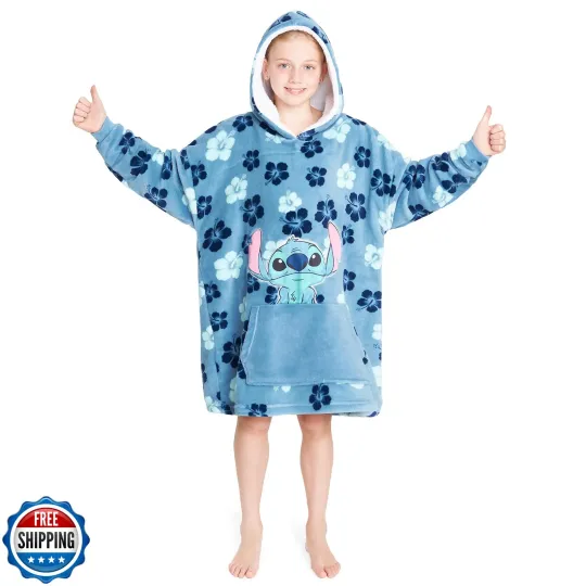 Discover Disney Stitch Blanket Hoodie for Kids Cozy Fleece Wearable Blanket