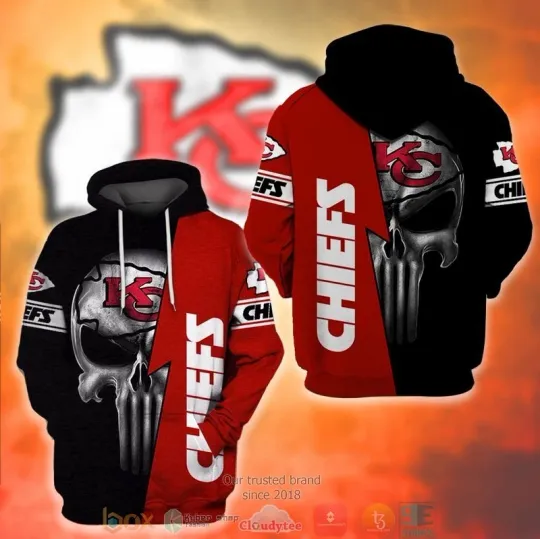 Discover football Kansas Logo Punisher Skull Black Red 3D Hoodie, Gift For Fans, Christmas Gift