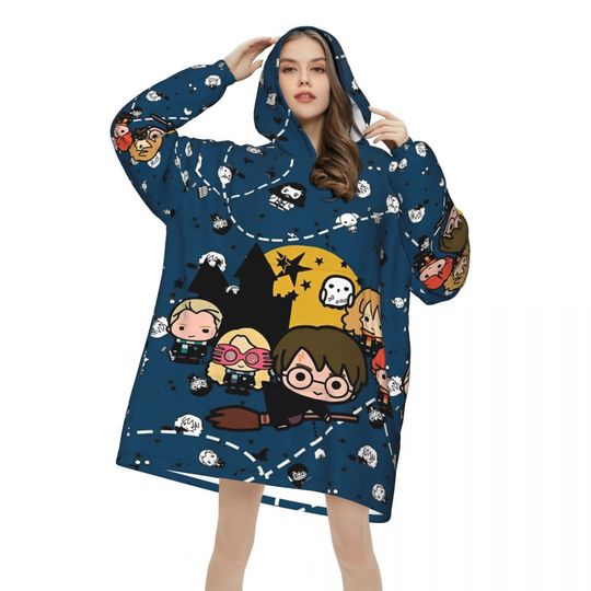 Harry Potter Magic School Blanket Hoodie Oversized Wearable Sweatshirt Warm Gift for Women and Girls