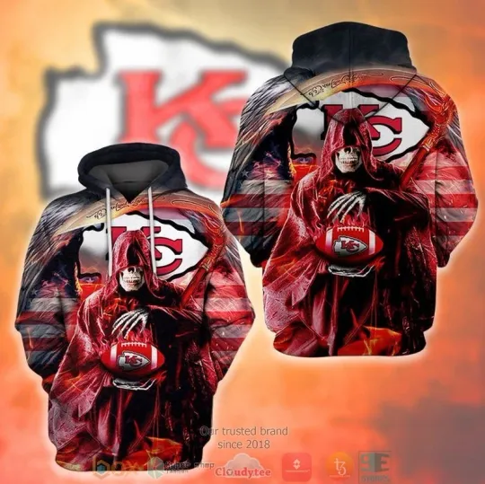 Discover Grim Reaper Kansas football Rugby 3D Hoodie, Gift For Fans, Christmas Gift