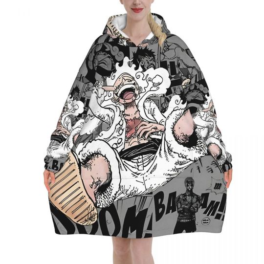 Discover Luffy Gear One Piece Oversized Blanket Hoodie Sweatshirt Long Fleece Hooded Wearable Blanket with Large Pocket for Women Men