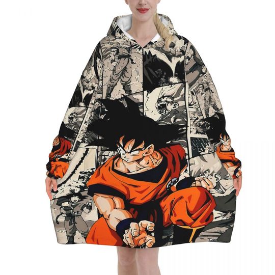Discover Dragon Ball Blanket Hoodie Wearable Blanket with Pocket Soft Cozy Sleeping Bag