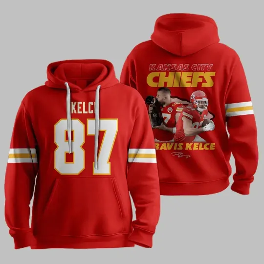 Discover Kansas Travis Kelce 87 Red Hoodie, Gift For Fans, Christmas Gift