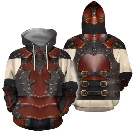 Epic 3D Viking Warrior Armor Hoodie Pullover Realistic Print Unisex Top