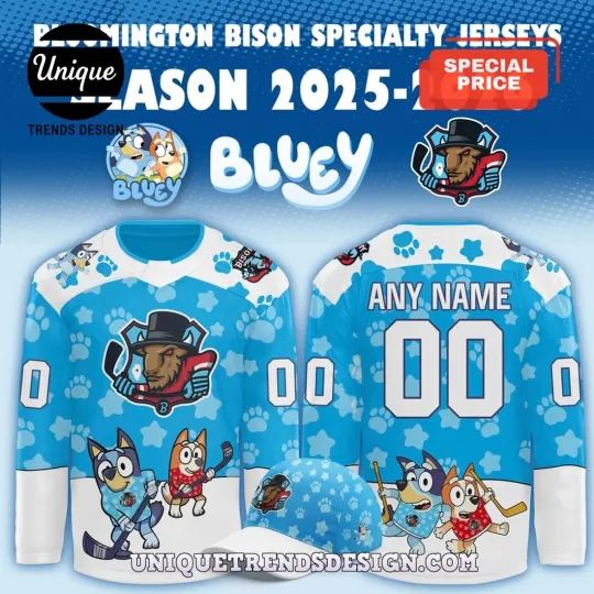 Discover Personalized 2025 Bloomington Bison x BlueyDad Night Hockey Shirt Men's Fan Gear