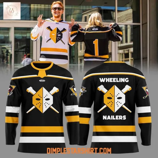 Discover Personalized Wheeling Nailers Our 2025-26 Black Hockey Shirt Men's Fan Gear Gift
