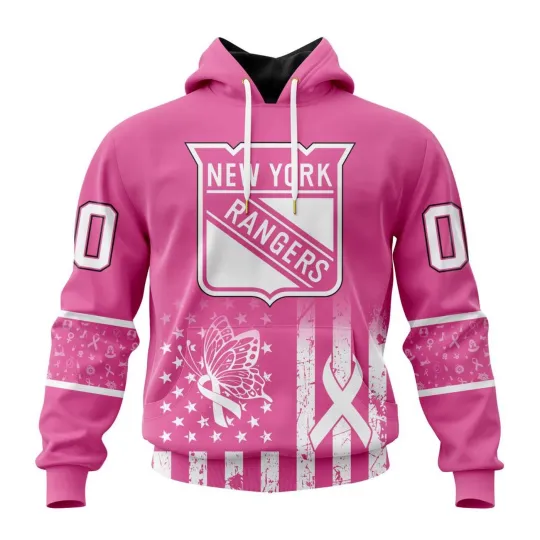 Personalized New York Rangers Hoodie Breast Cancer Awareness Design
