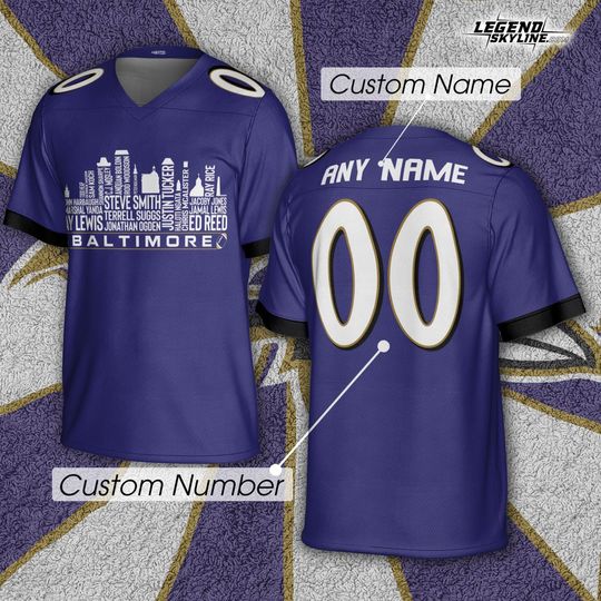 Discover Baltimore Custom Football Jersey - Team Legends & City Skyline - Personalized Name & Number