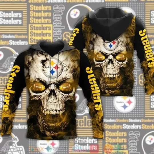 Discover football Pittsburgh Skull Flame 3D Hoodie, Gift For Fans, Christmas Gift