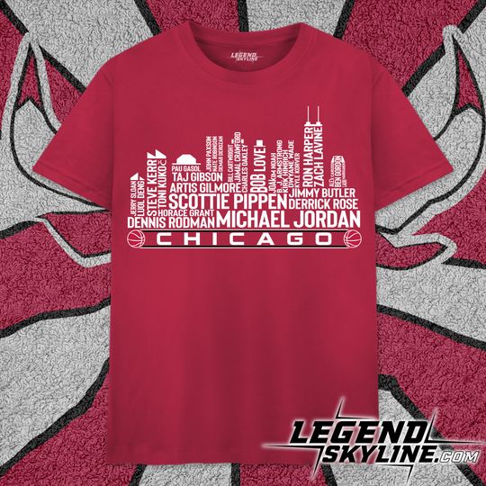 Discover Chicago Basketball Legends T-Shirt with City Skyline