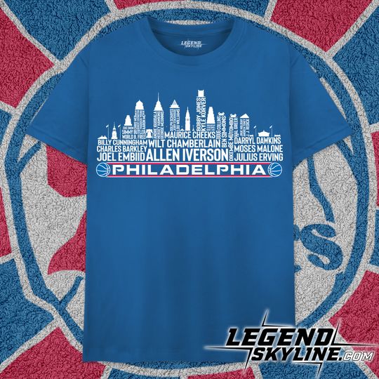 Discover Philadelphia Basketball Legends T-Shirt with City Skyline