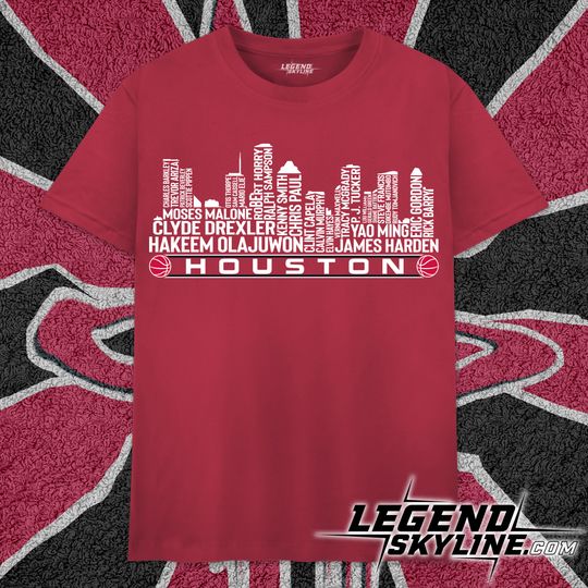 Discover Houston Basketball Legends T-Shirt with City Skyline