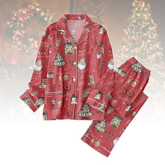 Claus Christmas Pajamas, Christmas Symbols Pajama Set, Cute Santa Tree Gingerbread Matching Pajamas Set, Cozy Family Xmas Gift