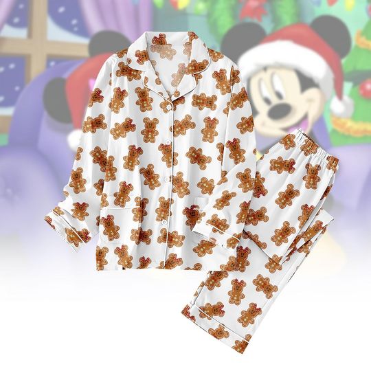 Discover Mickey Gingerbread Pajamas Set, Disney Mickey Holiday Pajamas, Disneyland Trip Pajamas For Party, Magic Kingdom Pjs