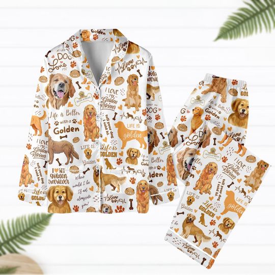 Discover Golden Retriever Dog Pajamas Set, Golden Dog Holiday Kid Women Pajamas, Golden Lover Shirt, Dog Mom Gift, Cute Pet Pyjamas, Animal Gift