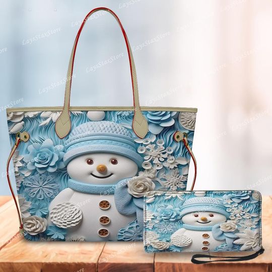 Discover Personalized Snowman Christmas Tote Handbag, funny character Women Bags, funny character Lovers Handbag, Woman Handbag, Custom Leather Bag, Christmas Gifts
