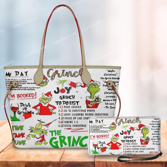 Discover Personalized funny character Christmas Tote Handbag, funny character Women Bags, funny character Lovers Handbag, Woman Handbag, Custom Leather Bag, Christmas Gifts