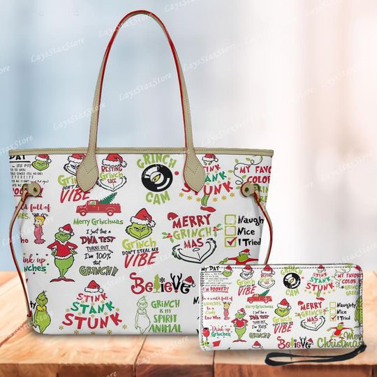 Discover Personalized funny character Christmas Tote Handbag, funny character Women Bags, funny character Lovers Handbag, Woman Handbag, Custom Leather Bag, Christmas Gifts