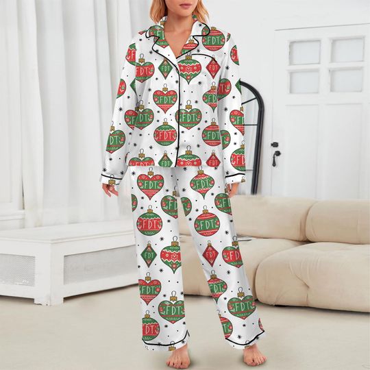 Discover Funny FDT Christmas Baubles Satin Pajama Set: Bold Holiday Sleepwear