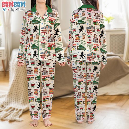 National Lampoon's Christmas Pajamas Set, Christmas Vacation Movie Pjs, Funny Clark Griswold You Serious Clark, Holiday Lounge Set