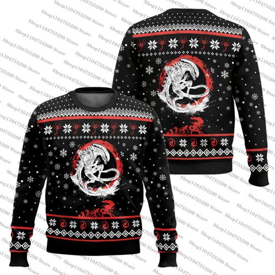 Discover Xenomorph Alien Ugly Christmas Sweater Holiday Sweatshirt Men Women Pullover Xmas Santa 2026 Hot Sale Top Round Neck Long Sleeve
