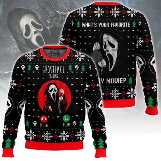 Ghostface Merry Christmas Scream Ugly Christmas Sweater Funny Holiday Party Pullover Sweater for Men Women Xmas Gift 2026