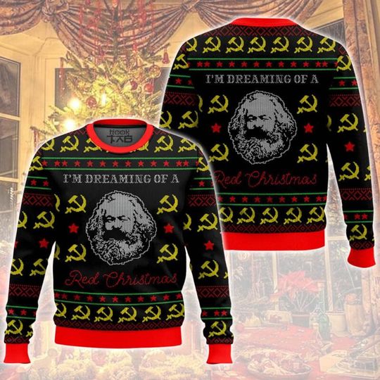 Discover Karl Marx I’m Dreaming Of A Red Christmas Ugly Christmas Sweater Funny Holiday Party Pullover Oversize Sweater Xmas Gift 2026
