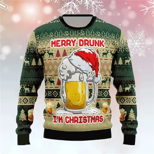 Discover New Christmas Beer Season 3D Printed Men's Ugly Christmas Sweater Winter Unisex Casual Holiday Party Women Pullover Wholesale