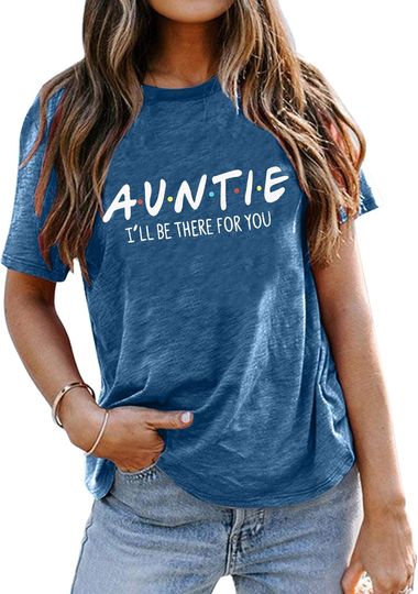 Discover Funny Auntie T-Shirt for Women, Rainbow Love Short Sleeve Graphic Tee