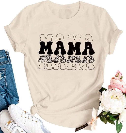 Discover Tie Dye Mama Letter Printed T-Shirt for Women, Casual Graphic Tee