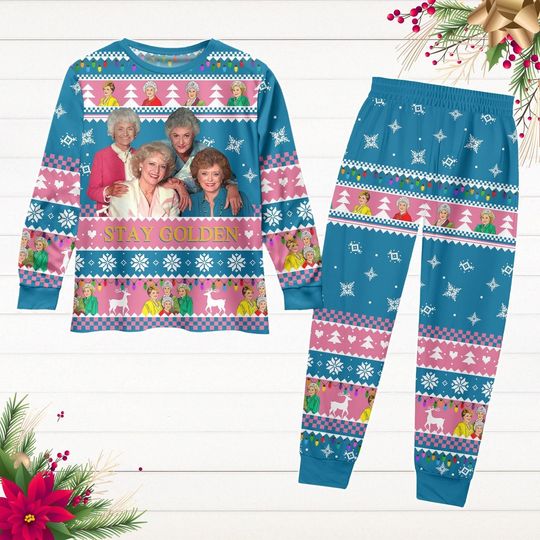 Discover The Stay Golden Christmas Pajamas Set, Long Sleeve Pajamas, Stay Golden Pajamas Pants, 80s TV Sitcom Gift, Winter Holiday Pajamas