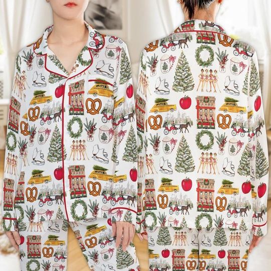 Discover Christmas In New York Pajama Set, Christmas In New York Pajamas Satin, Sleepwear Set for Her Pajama Christmas Pajamas Women 07