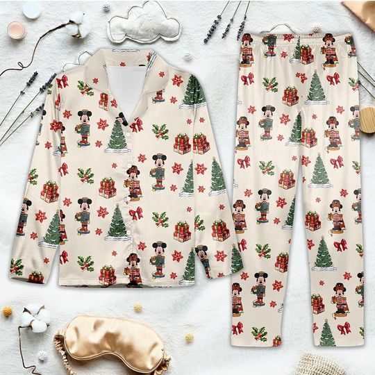 Discover Retro Disney Mickey and Friends Nutcracker Christmas Pajamas | Mickey Lead Soldier Xmas Sleepwear | Very Merry Christmas Family PJs