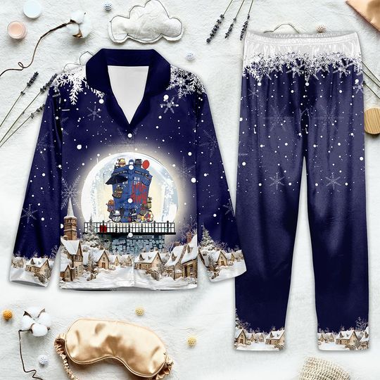 Doctor Who Pajamas Set, TARDIS Police Box Christmas PJs, Dr Who TV Show Women Pajamas, Cozy Holiday Sleepwear