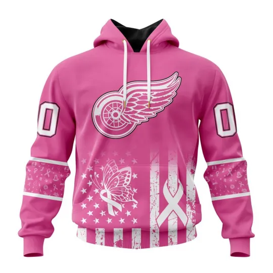 Discover Personalized Detroit Red Wings Hoodie Breast Cancer Awareness Design
