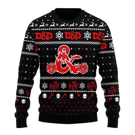 Discover Dungeons & Dragons 3D Print Ugly Christmas Sweater, DnD Ugly Sweater Knitted, 3D Game Lovers Sweater