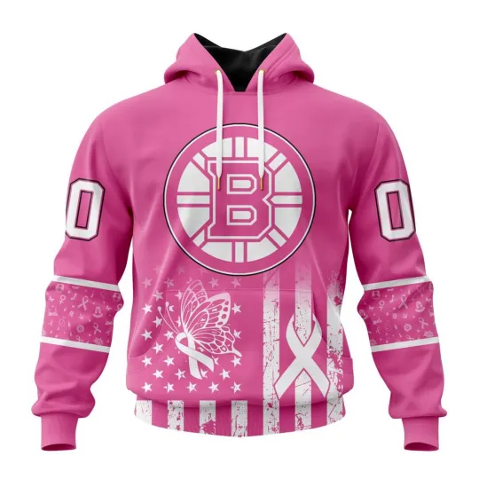 Personalized Boston Bruins Hoodie Breast Cancer Awareness Design