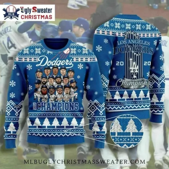Discover Dodgers Team Champions Blue Christmas Ugly Sweater