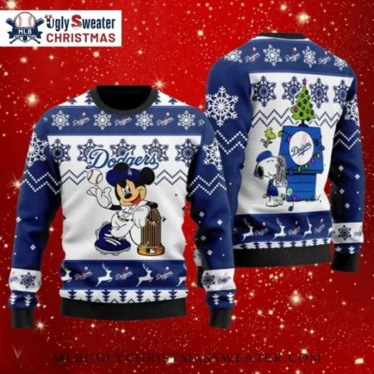Discover Mickey And 1Snoopy Dodger Champions Ugly Christmas Sweater