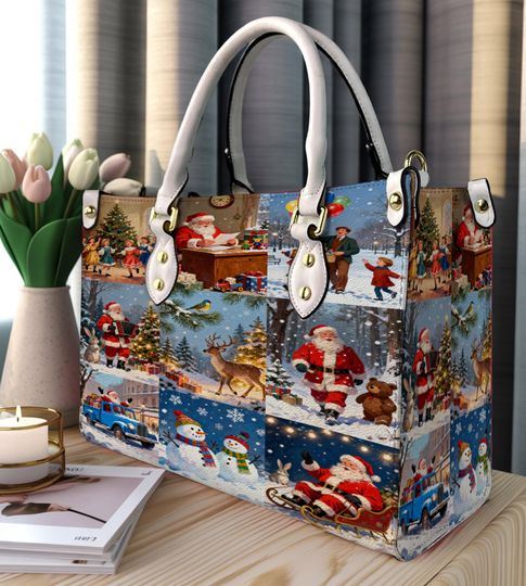 Discover Christmas Snowman  Leather Handbag, Snowman Shoulder Bag, Vintage Crossbody Bag, Top Handle Leather Bag