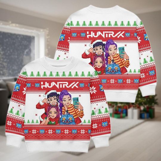 Discover Christmas Huntrlx Ugly Sweater, Pixel Girls Xmas Sweater Kpop, Demon Hunter Sweatshirt