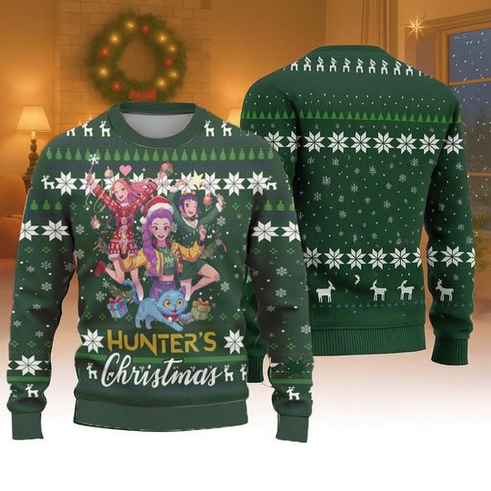 Discover Christmas Huntrlx Ugly Sweater, Pixel Girls Xmas Sweater Kpop, Demon Hunter Sweatshirt
