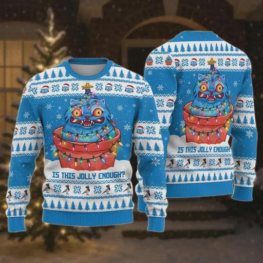 Discover Christmas Derpy Tiger Kids Ugly Sweater, Kpop Movie Derpy Demon Ugly Sweater, Blue Tiger Kpop Cosplay Kids Sweater