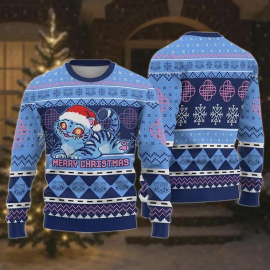Discover Merry Christmas Derpy Tiger Demon Huntrix Sweater, 2025 Kpop Movie Derpy Demon Ugly Sweater